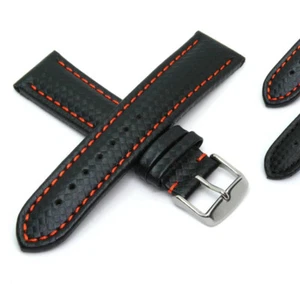 Bracelet de montre en cuir de veau véritable rembourré effet carbone boucle en acier inoxydable