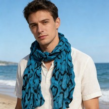 Turquoise Printed Crinkle Scarf - Summer Beach Cover-Up Accessory