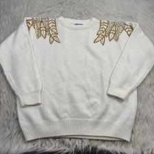 Vintage Alfred Dunner Women's XL Beaded Leaf Shoulder Sweater Dopamine Whismy