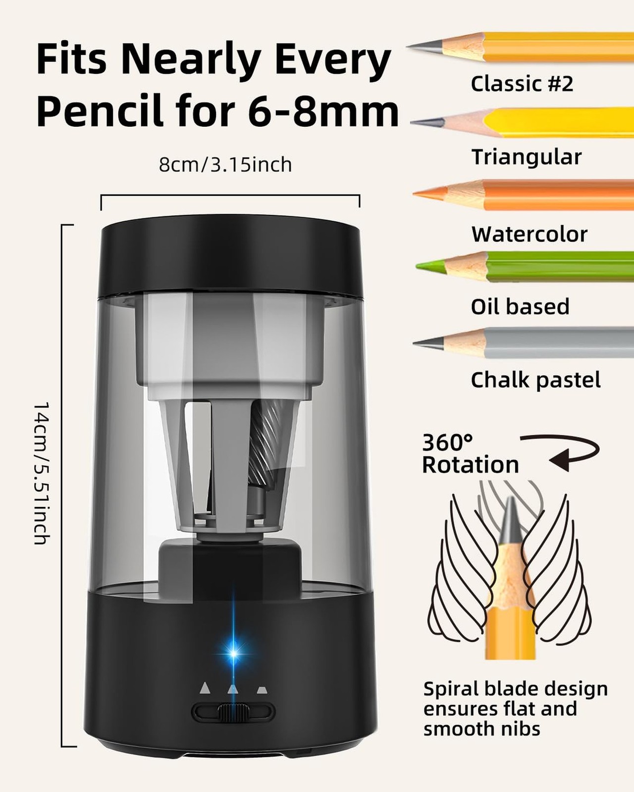 ZMOL Fully Automatic Pencil Sharpener for Classroom, Hands-Free,Battery Opera...