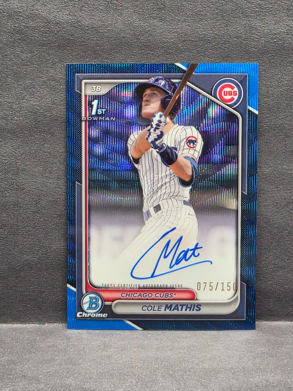 COLE MATHIS - 2024 Bowman Draft - Chrome Blue Wave Auto /150 #CPA-CMS Cubs