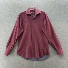 Fray Dress Shirt Men 15.5 39 Maroon Solid Twill Cotton Long Sleeve Spread Collar