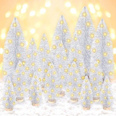 VercanMonth 16 Pcs Artificial Mini Christmas Trees W/ String Lights 5.9''-11.8''