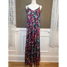 Tahari Arthur S. Levine Floral Satin Maxi Dress Pockets Bohemian S