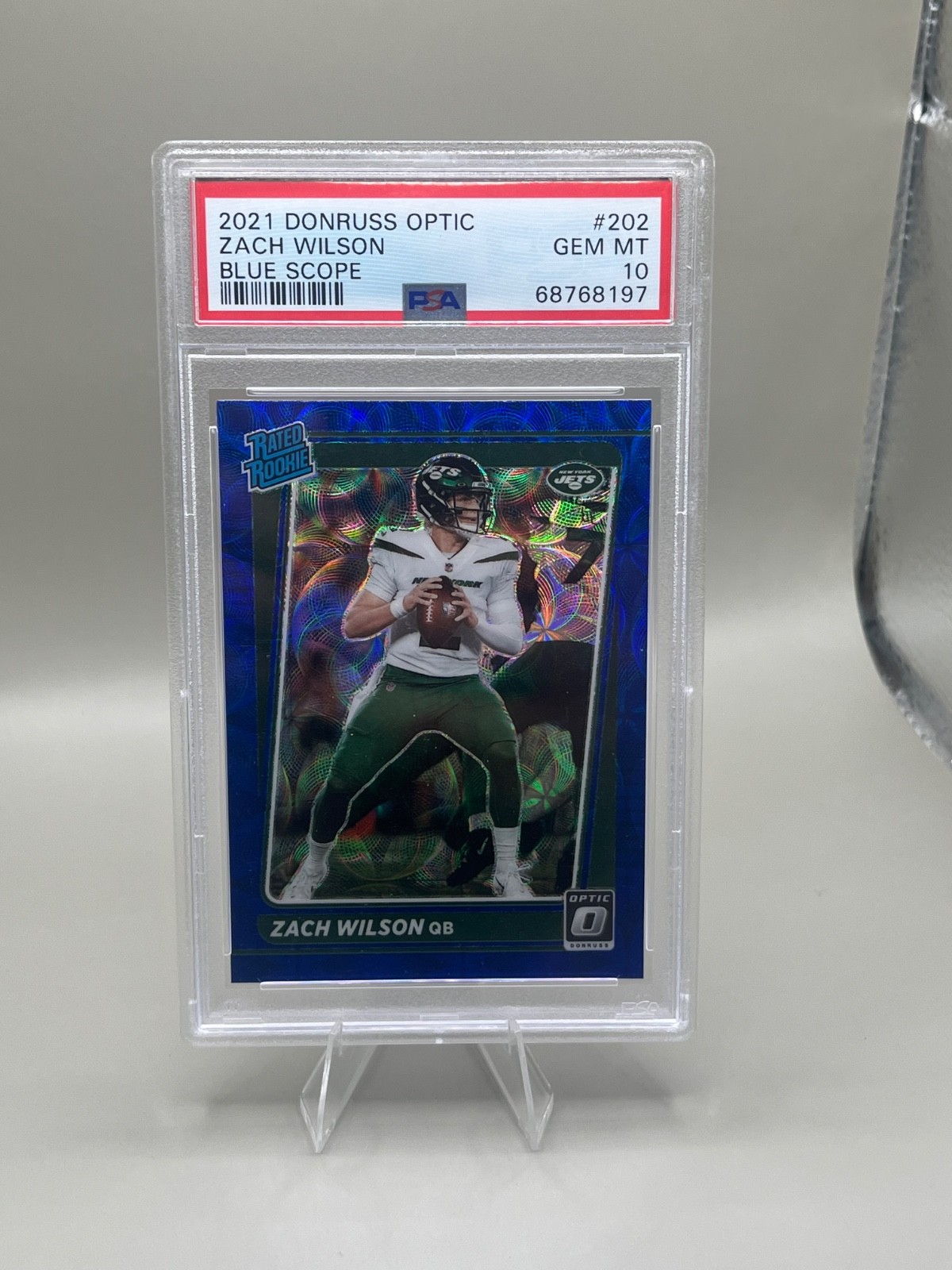 2021 Donruss Optic Zach Wilson Blue Scope Prizm Rated Rookie RC #202 PSA 10 Jets