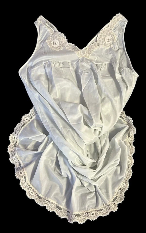 ARISTOCRAT светло-синий шелковистый атлас белый чистый кружевной отделки нейлона Nightie S - Изображение 4 из 4