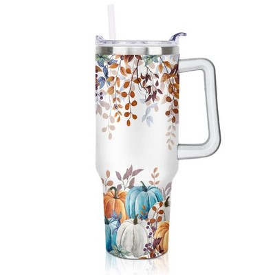 40 oz Fall Tumbler with Lid and Straw, Stainless Steel Insulated Fall Pumpkin...