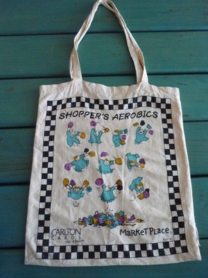 Vintage Carlton Cards Marketplace Fabric Tote Bag 'SHOPPERS AEROBICS' 15x14