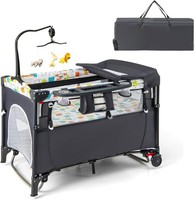 5in1 Baby Travel Cot Bedside Crib Bassinet with Mattress Changer Music Toys