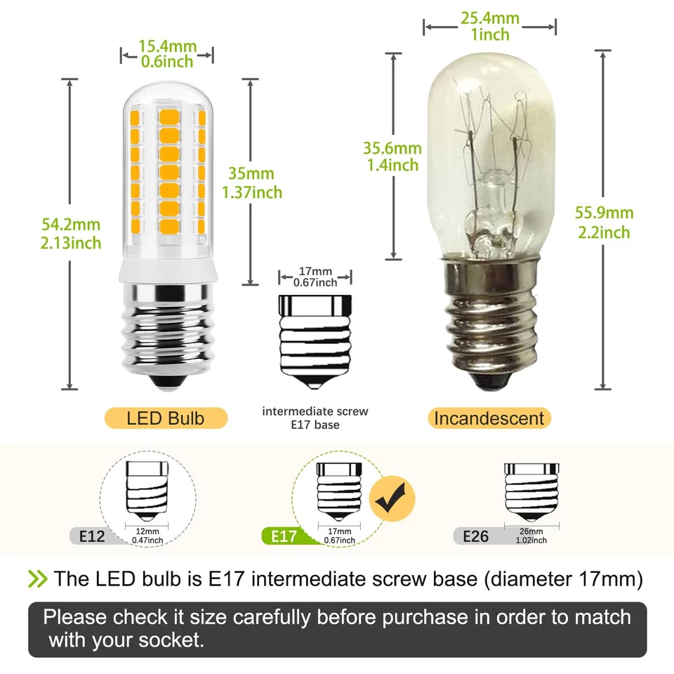 DiCUNO E17 LED Bulb Dimmable, Microwave Oven Bulbs, 2700K Warm White, 3W (40W - Image 3 of 4