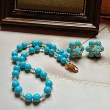 Vintage Turquoise Style Glass Bead Necklace And Dangle Earrings Set