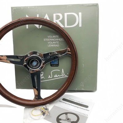 NARDI Classic 360mm Mahogany Wood Steering Wheel with Silver Chrome Finish