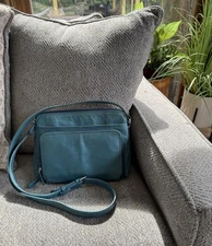 ili New York Crossbody Organizer Bag In Jeans Blue / Distressed Leather Purse