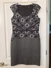 Ann Taylor Gray And Black Lace Bodice Dress, Size 10, EUC
