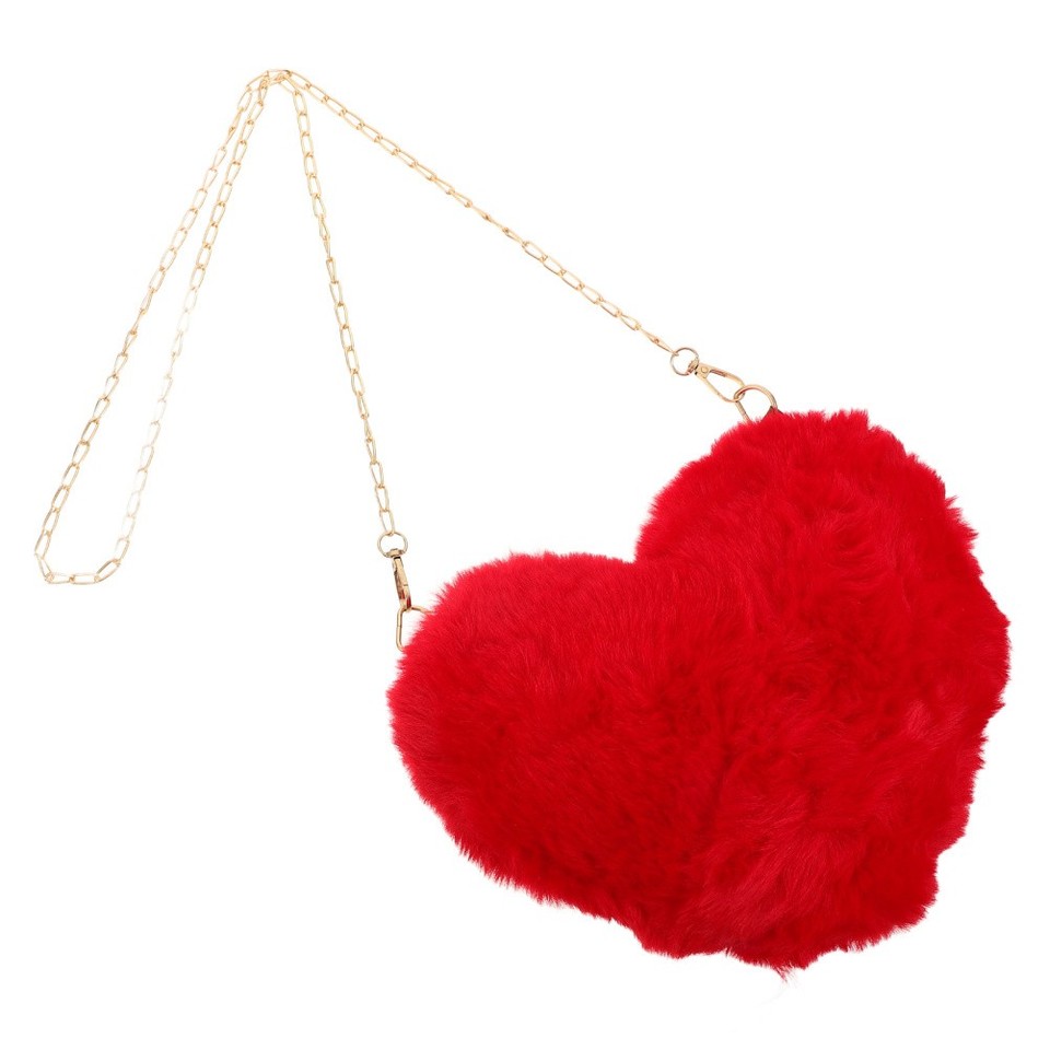 Borsa A Cuore In Peluche Con Catena Dorata, Tracolla Regolabile, Romantica, Per San Valentino E Regalo Donna
