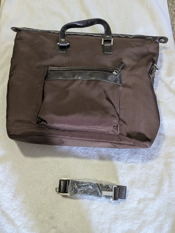 VTG GIORGIO ARMANI PARFUMS LARGE NYLON/CANVAS WEEKENDER TRAVEL TOTE W/ STRAP BAG
