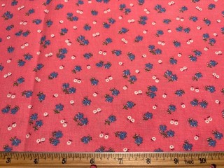 Vintage Cotton 1940s Blue & White on Pink Floral Feedsack Fabric 1/2 Sack