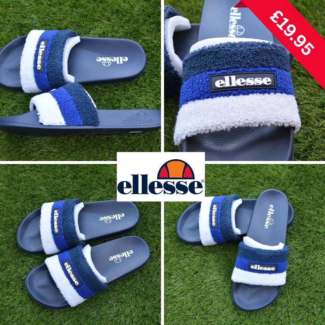 Ellesse Premium Textile Slides Slippers Sandals Comfort New Blue Sizes 8 9 10 11
