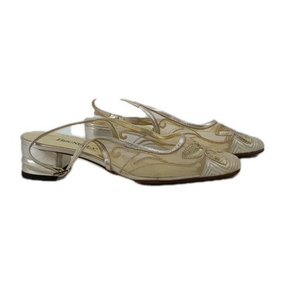Brunella Damen Sling Backs Gr.38 Silber Gold Floral Pailletten Mandelform Schmal