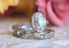 Wonderful Oval Lab Created Diamond 14k White Gold FN Engagement/Wedding Ring Set