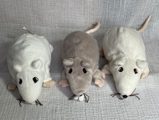 Lot of 3 Ikea Gosig Ratta Rats Plush 9" One w/ Tush Tag White, Off-White, Gray