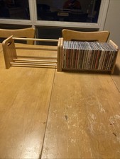 Vintage Oak Wooden CD Rack Dowel Rod Media Storage Organizer Stand