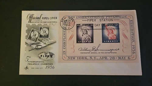USA SC# 1075 FIPEX SOUVENIR SHEET FDC- ARTCRAFT CACHET-1956
