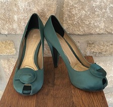 Phase Eight Emerald Green Satin Platform Peep Toe Court Shoes UK7 + Free Clutch