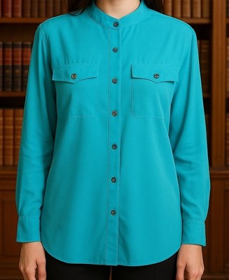 Linea Louis Dell'Olio Chic Blouse Top Size 2X Button Up Silk Blue Career