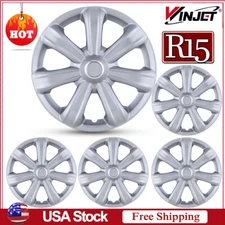 4PCS 15" Silver Hub Caps Wheel Covers Snap On fits R15 Tire & Steel Rim Wheels