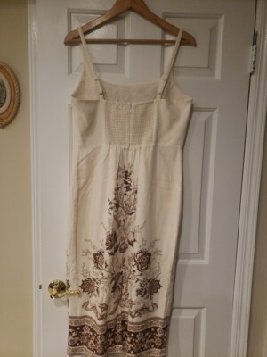 christian lacroix linen blend midi dress with top stitching detail Christian Lacroix Cream Linen Midi Dress Sleeveless Stitch Detail Size 4