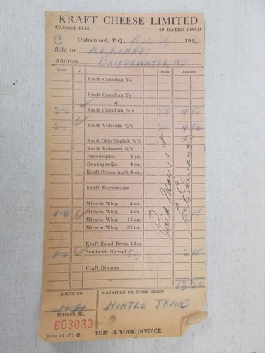WW2 Era 1944 Kraft Cheese 3 Invoice Lot Letterhead Advertising - Picture 2 of 4