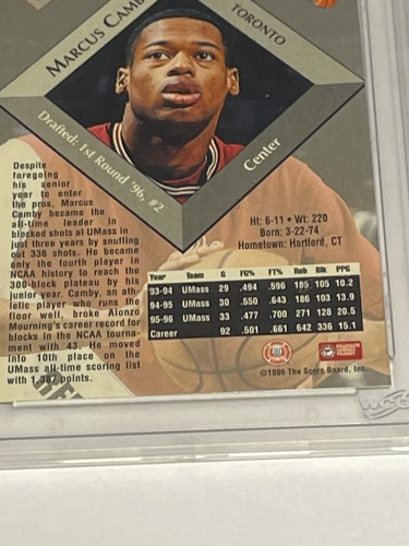 1996 SCORE BOARD BASKETBALL ROOKIES MARCUS CAMBY #2 ROOKIE WCG 10 GEM MT UMASS - Picture 8 of 12