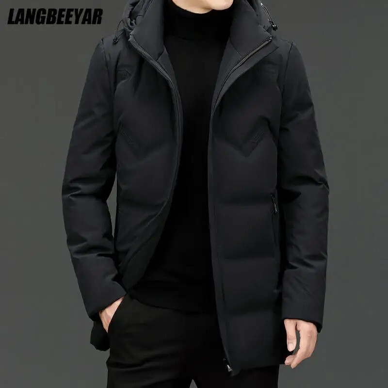 Long 90% Mens Duck Down Jacket With Hood Black Puffer Coats Winter Mens Clothes