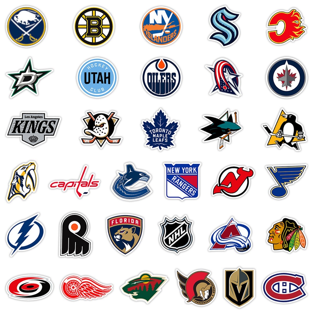 33pc Waterproof Vinyl Stickers NHL All 32 Teams LOGO Hockey