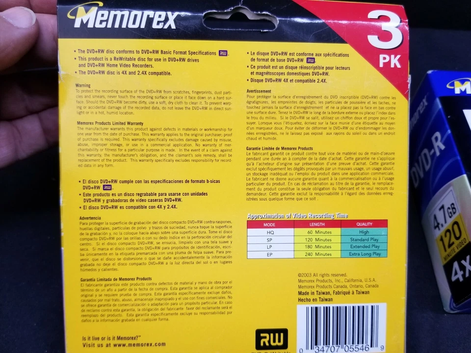 3 Packs ALL NEW Memorex DVD Lot: (1) 3 Pk DVR+RW (2) 5 Pk DVD-R & (3) 5 Pk DVD+R - Image 3 of 4