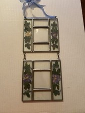 Two Photo Frame Pressed Flower Metal  Glass 12x5.5  Wall Hanging