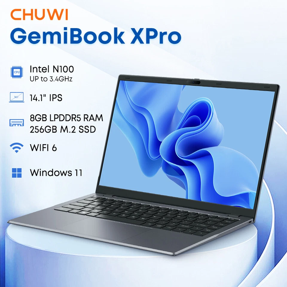 CHUWI GemiBook Xpro 14.1in Windows 11 Laptop PC Intel N100 3.4Ghz 8G 256G SSD - Image 2 of 4