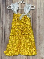 Girls Princess Inspired Belle Beauty Satin Ruffle Dress Costume XL 3/4 3T 4T