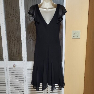 S.L. Fashions Ladies Beautiful Black Beaded Handkerchief Dress - Size 6P