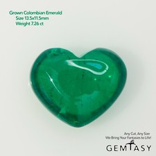 Cut stone - Emerald Colombian hydrothermal lab grown, cabochon Heart 7.26ct