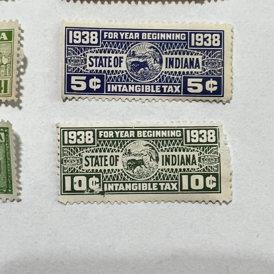 RARE 1938-1942 LOT OF INDIANA INTANGIBLES TAX STAMPS UNUSED - Image 4 of 4