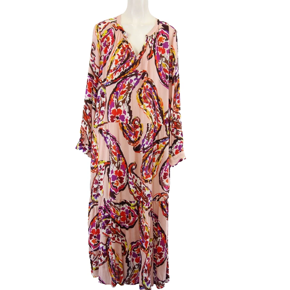 Kleid Milano Italy Bunt 34 36 38 40 42 44 Damen Maxi Tunika Taschen Np 119 Neu - Bild 2 von 4