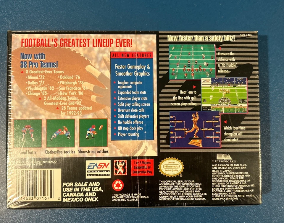 RARE 1992 Super Nintendo John Madden Football ’93 – Factory Sealed - Image 2 of 4
