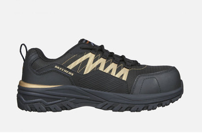 SKECHERS WORK Women's Fannter -Lizal Composite Toe Work Shoe Black/Rose Gold 8.5