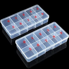2 Pieces Nail Tip False Empty Nail Tips Organizer Storage Box with 10 White