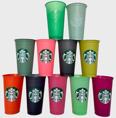 11~Starbucks Reusable 16 oz. plastic coffee cups No Lids Some 2013 EUC BRIGHT