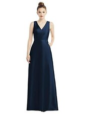 NWT- Alfred Sung Navy Blue V-Neck Evening Gown (D754S) Dress w/ Pockets- Size 8 