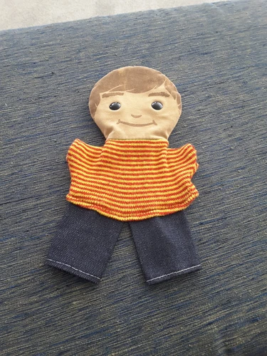 VTG HAND PUPPET Ags  striped shirt boy Denim Blue pants