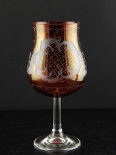 ANTICO BICCHIERE CALICE CRISTALLO ROSSO RUBINO INCISO ALL'ACIDO BOEMIA 